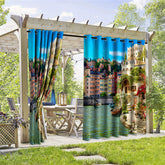 Lofaris Seaside Town Scene Waterproof Printed Outdoor Curtains